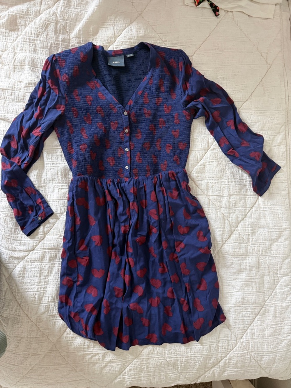 Maeve Navy Dress with Red Heart Accents